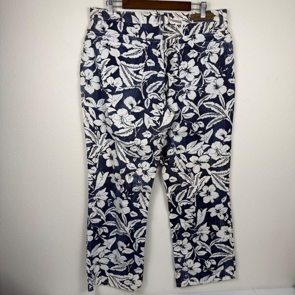 Bill Blass Jeans Womens 14 Short Blue White Floral Tropical Straight Leg Pants - Picture 3 of 11
